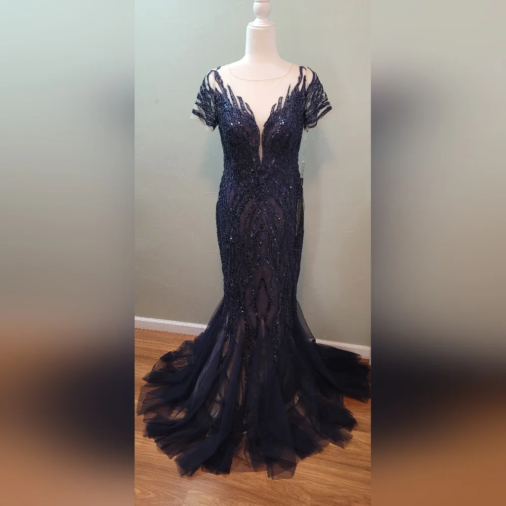 Alexander by Daymor Navy Trumpet Gown - Picture 6 of 9